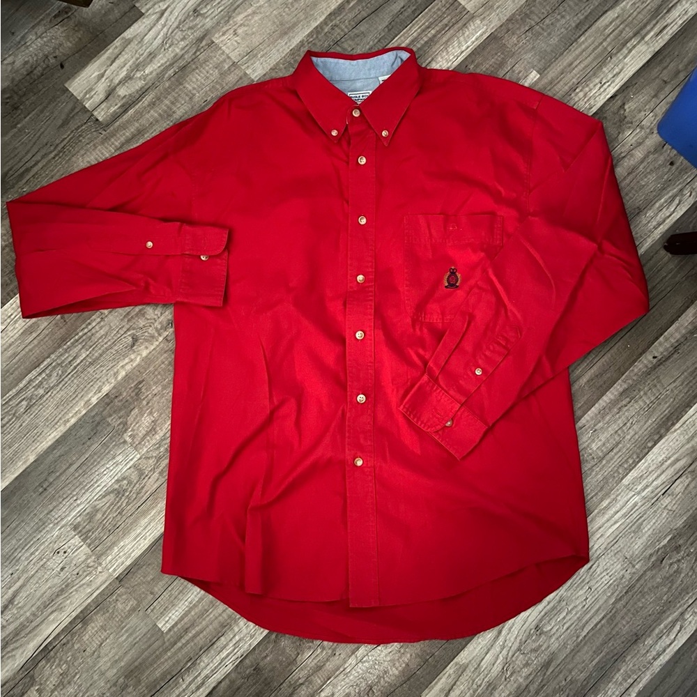 Bugle Boy Red Men's Button Up Shirt Sz L EUC